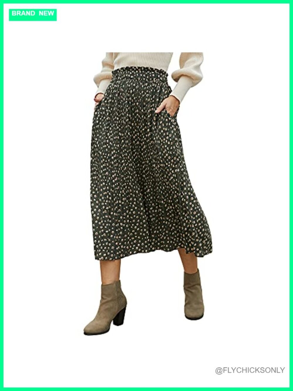High Waist Polka Dot Pleated Maxi Midi Swing Skirt with Pockets